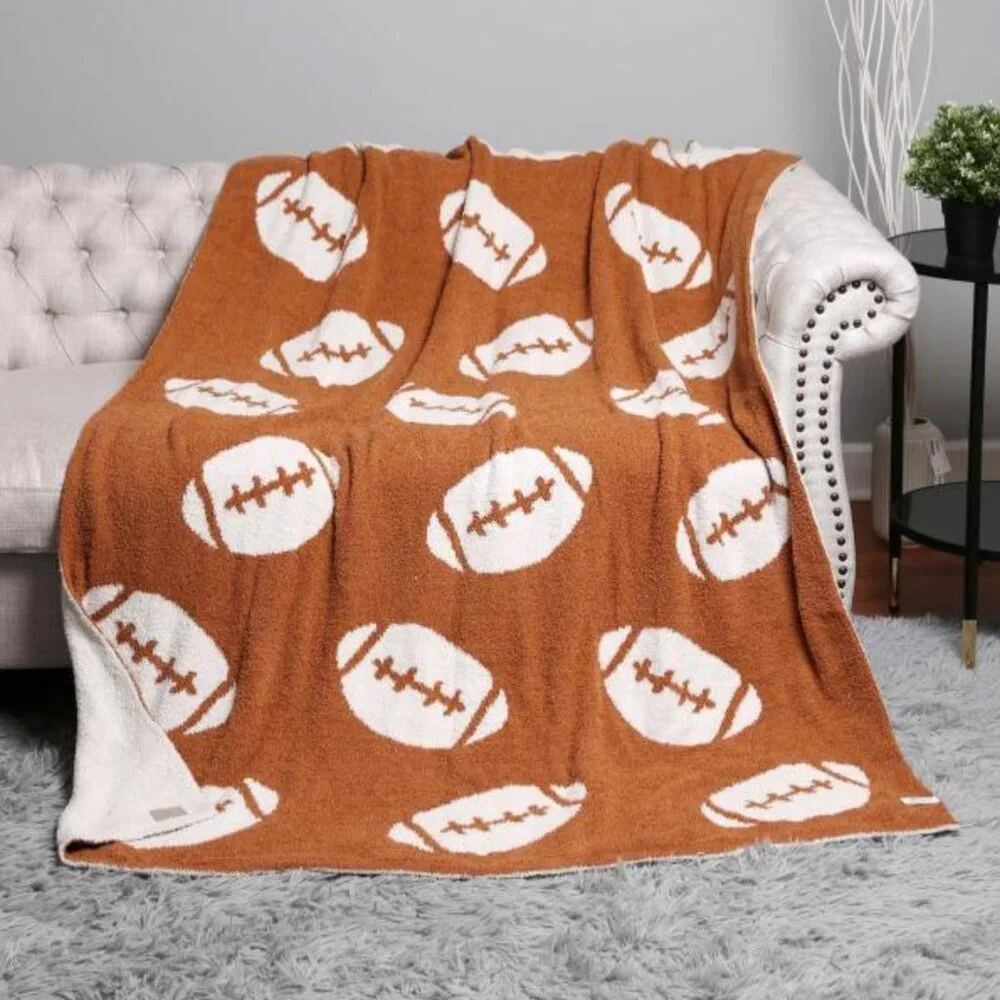 NEW Brown Soft Knit Football Sport Throw Blanket 50x60 Cozy Game Day Home Decor
